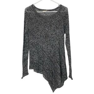 Eileen Fisher Linen Sweater Womens Size Medium Sheer Asymmetrical Gray Black